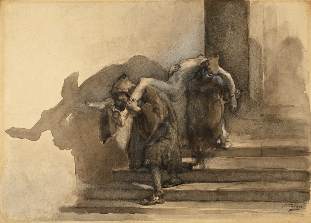 Gaetano Previati, “I monatti”, 1895/1899, acquerello e guazzo su carta, 23x32 cm. Illustrazione per “I promessi sposi” di Alessandro Manzoni. Princeton (Mercer, New Jersey – USA), Princeton University Art Museum (Felton Gibbons Fund)