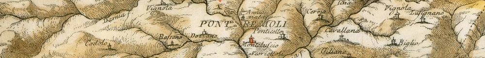 Orazio Ferdinando Morozzi (1723-1785), “Carta della Provincia della Lunigiana”, 1775, incisione su rame (particolare). Tratta da: Giovanni Targioni Tozzetti (1712-1783), “Relazione d’alcuni viaggi fatti in diverse Parti della Toscana per osservare le Produzioni Naturali, e gli Antichi Monumenti di essa”, Gaetano Cambiagi, Firenze 1775, t. VIII