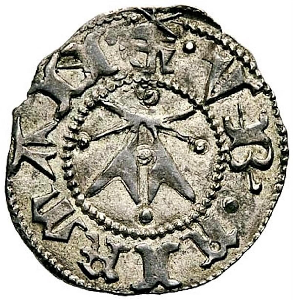 Rovescio di bolognino di Fermo (Marche). ✠·VB·FIRMAN·. Dominio di Francesco Sforza Visconti (1434-1446), argento. Bologna (Emilia-Romagna – Italia), collezione privata