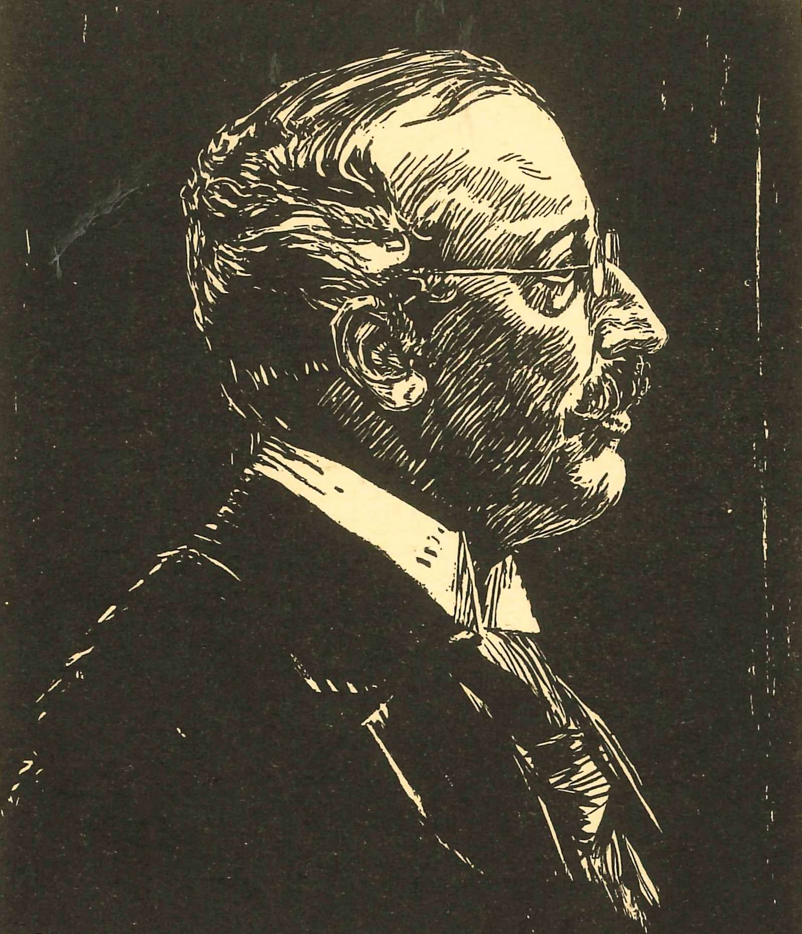 Anonimo (XIX-XX secolo), “Friedrich Alfred Krupp ritratto di profilo”, 1900 c.a, opera a china riprodotta su cartolina postale (particolare rielaborato). Essen (Düsseldorf, Renania Settentrionale-Vestfalia – Ruhr, Germania), Rheinisches Eisenkunstguss-Museum. Rielaborazione di Davide Tansini (dicembre 2023)